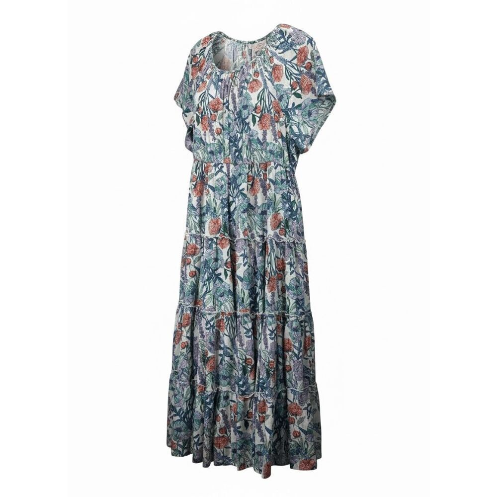St. John's Bay Plus 3X Floral Tiered Midi Dress Cottagecore Boho Prairie
